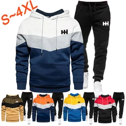 Men's fashion hooded sportswear jogging suit men's tricolor patchwork hooded sportswear suit hooded+sports pants sportswear