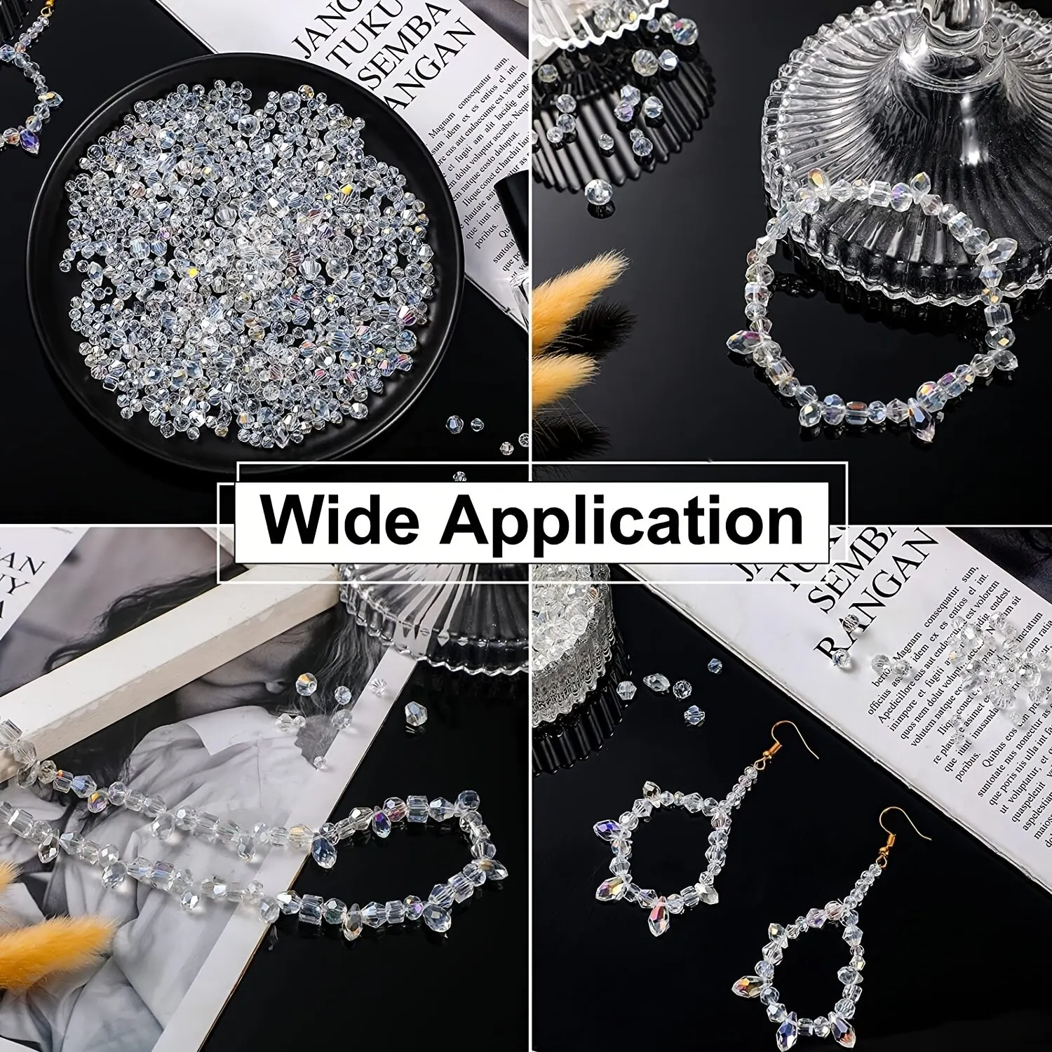 300pcs Mixed Crystal Rondelle Light AB Glass Beads for Shiny Jewelry & Crafts DIY Kit