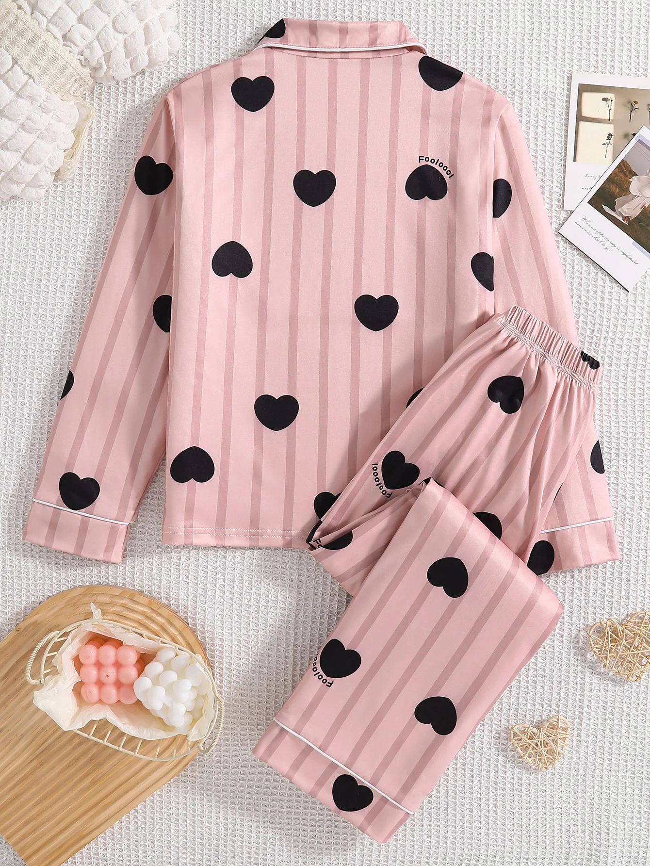여아 패션 홈웨어 세트 봄 가을 스타일 여아 야외 캐주얼 스트라이프 하트 모양 긴팔 바지