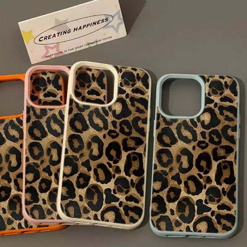 Stylish Brown Leopard Print Soft Silicone Phone Case with Lichee Pattern