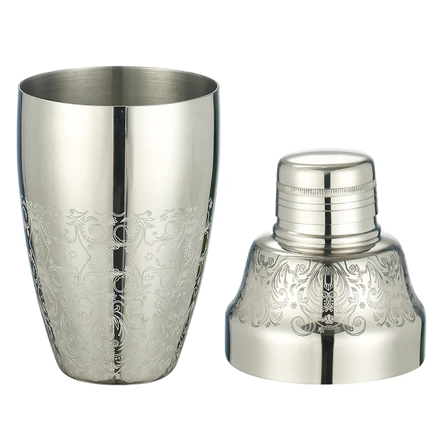 Shaker Per Cocktail In Acciaio Inox 500ml - Cobbler Shaker Con Motivo Inciso