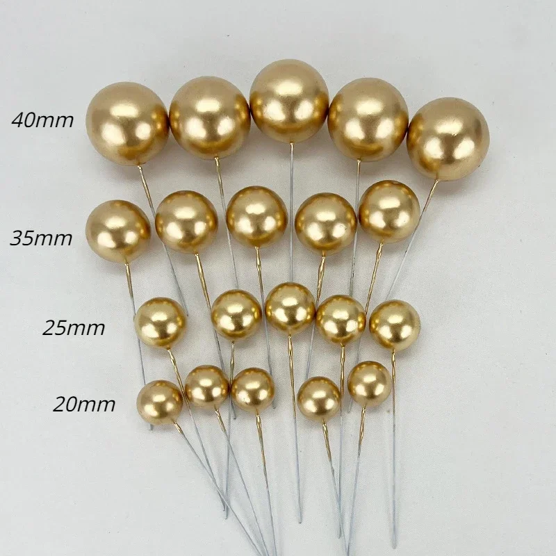 20Pcs Cake Topper Gold Silver Ball Happy Birthday Cake Topper DIY Cupcake Flag Christmas Ball Wedding  Decor Birthday Decoration