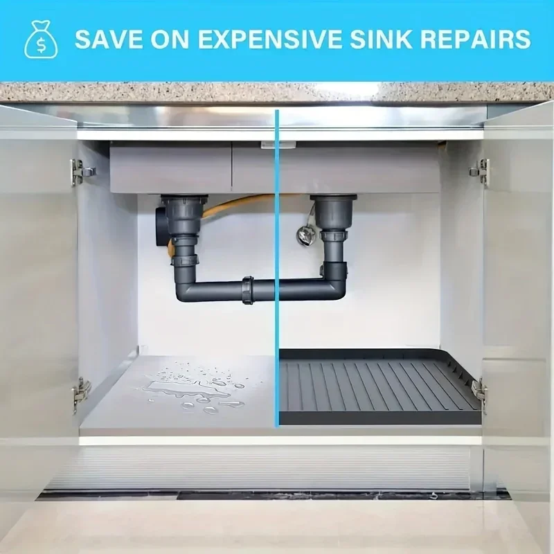 Storage Tray Water Tray Under-Sink Mat Waterproof Drip Tray Liner Kitchen Bathroom Cabinets Easy-Clean 2pcs