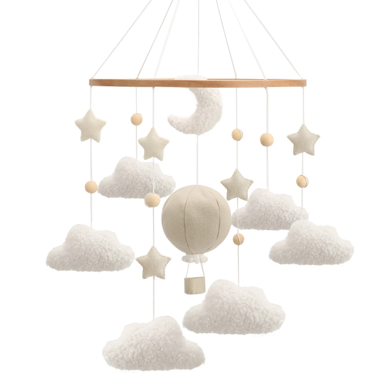 Mobile per Culla con Mongolfiere, Luna, Stelle e Nuvole, Decorazione Neutra per Cameretta