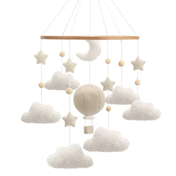 Mobile per Culla con Mongolfiere, Luna, Stelle e Nuvole, Decorazione Neutra per Cameretta
