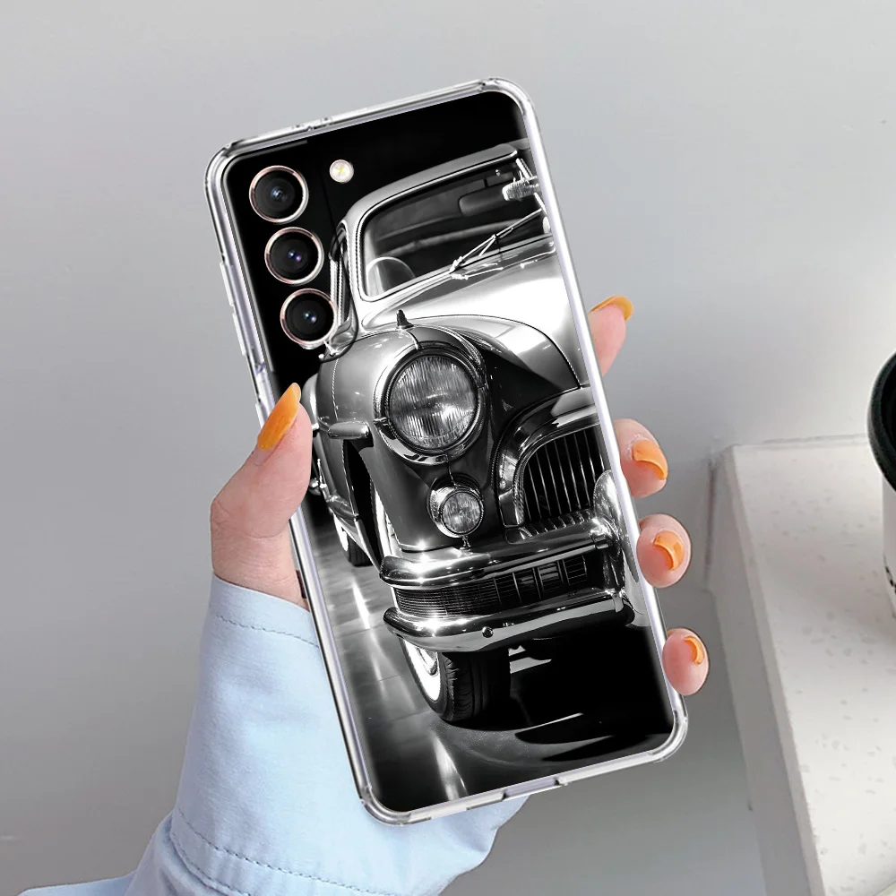 Sleek Soft Clear Black & White Phone Case with Car Design