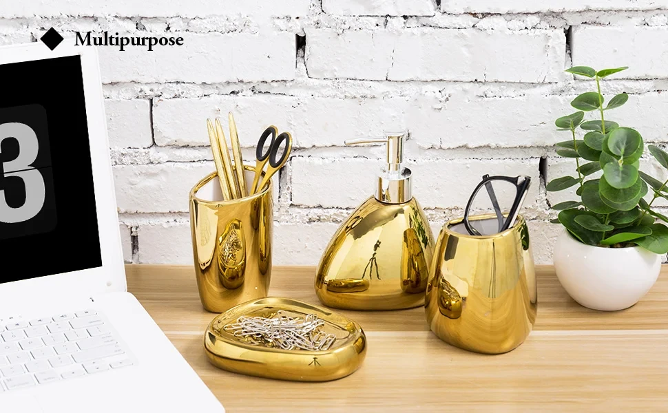 Gold Tone Ceramic Bath Set - Image 10