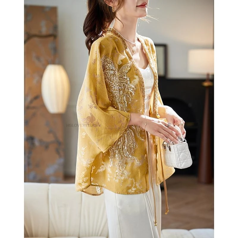 Women's spring/summer Retro Chinese Style Sleeveless Embroidey Shorts Retro Chinese Cheongsam Blouse Tangsuits Coat