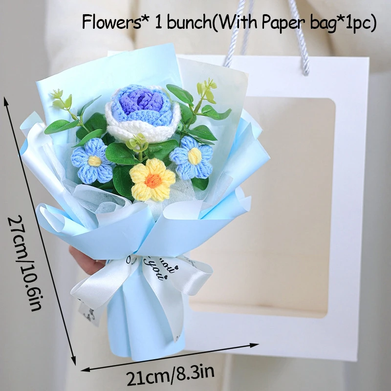 Namzi Bouquet di fiori all'uncinetto, bouquet di fiori fatti a mano all' uncinetto, fiori artificiali per festa della mamma, compleanno, matrimonio, festa dell'insegnante, regalo
