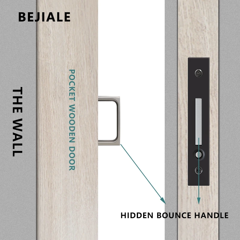 Press Spring Pocket Door Lock Built-in Pocket Door Handle Spring Lock Hardware Shift Sliding Hidden Latch