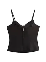 Sequined Bow Women Sling Top Sexy Backless Crop Top Pleated Zippers Female Tank Tops 2025 Spring Lady Streetwear Tops - Image 2