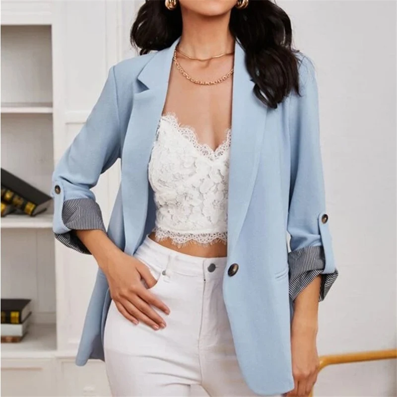 

Spring Autumn Elegant Notched Collar Long Sleeve Solid Slim Blazer Jacket Women Casual Korean Fashion Office Lady Blazer Coat