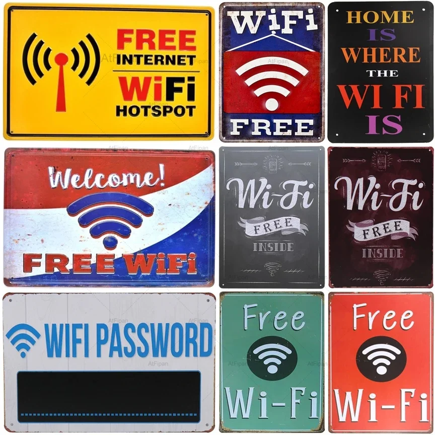 

Welcome Free Wifi Vintage Tin Sign Retro Metal Plate Painting Home Is Where The Wifi Is Wall Decoration For Cafe Bar Pub Club