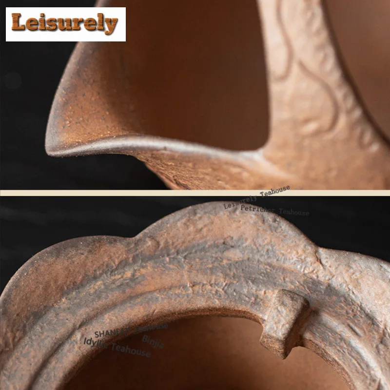 Coarse Pottery Lotus Tea Set Complete Set Ancient Tea Ceremony Set Tea Soaking Teapot And Tea Cup Set Drinkware Ornaments Craft