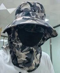 Summer UV Protection Outdoor Bucket Hat with Removable Visor (Light Blue Camo)