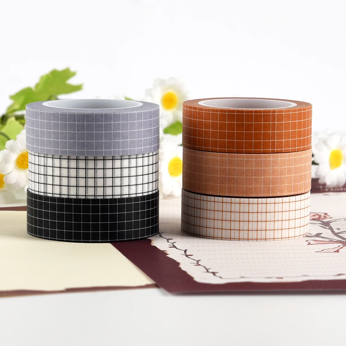 10M Grid Vintage Washi Tape Japanese Paper DIY Planner Masking Tape Adhesive Tapes Stickers Decorative Stationery Tapes 4