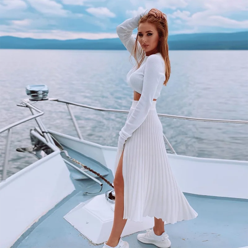 

Женская зимняя юбка из двух предметов, комбинированный костюм на пуговицах, кардиган с открытым разрезом, женский свитер