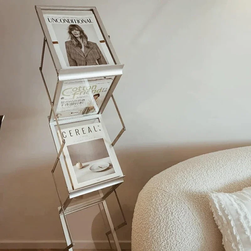 Floor Magazine Rack, Transparent Acrylic Newspaper Document Display Rack, Foldable, with Non-Slip Mats, for Hotel/Trade Show