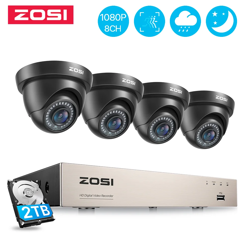 ZOSI 8CH Security Camera System H.265+ 5MP Lite HD-TVI Video DVR recorder 4x1080P Indoor Outdoor Wired Surveillance CCTV Cameras