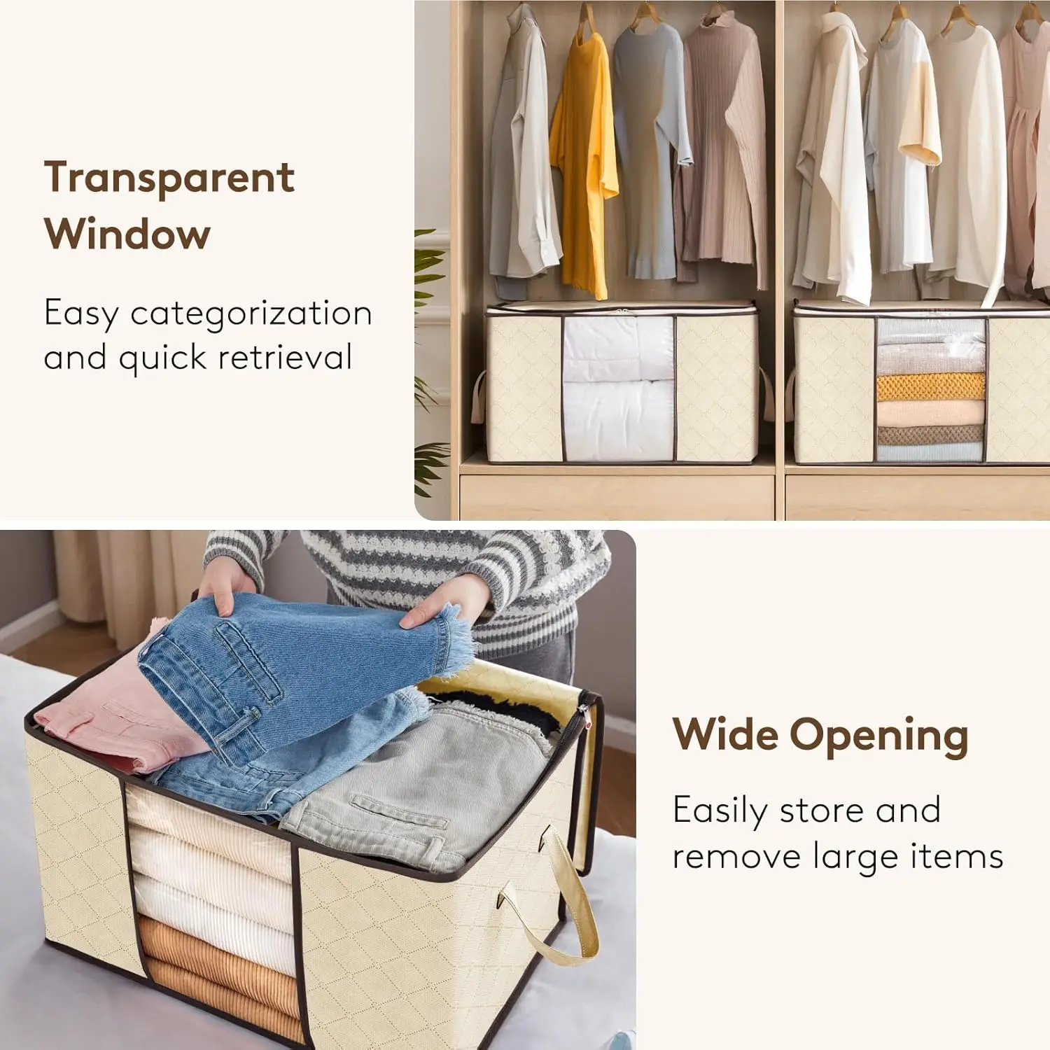 Clothes Storage, Foldable Thick Fabric Blanket Storage Bags, Storage Containers for Organizing Bedroom, Closet, Comforter 4