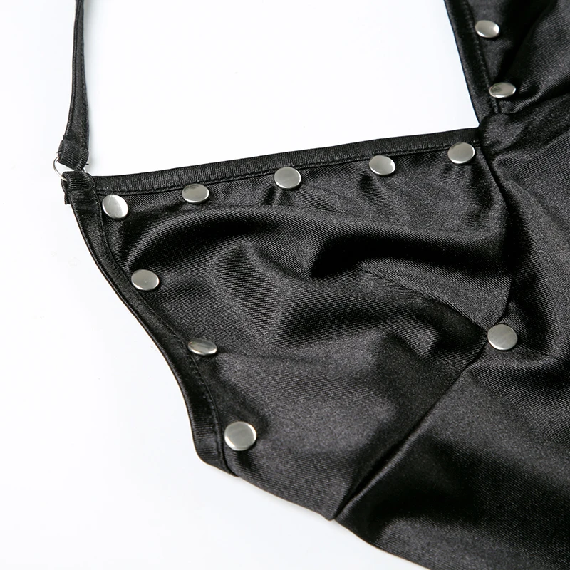 Camisola sexy ajustada de PU con diseño de remaches de satén empalmados para mujer, blusas de moda retro Gyaru Darkly Punk