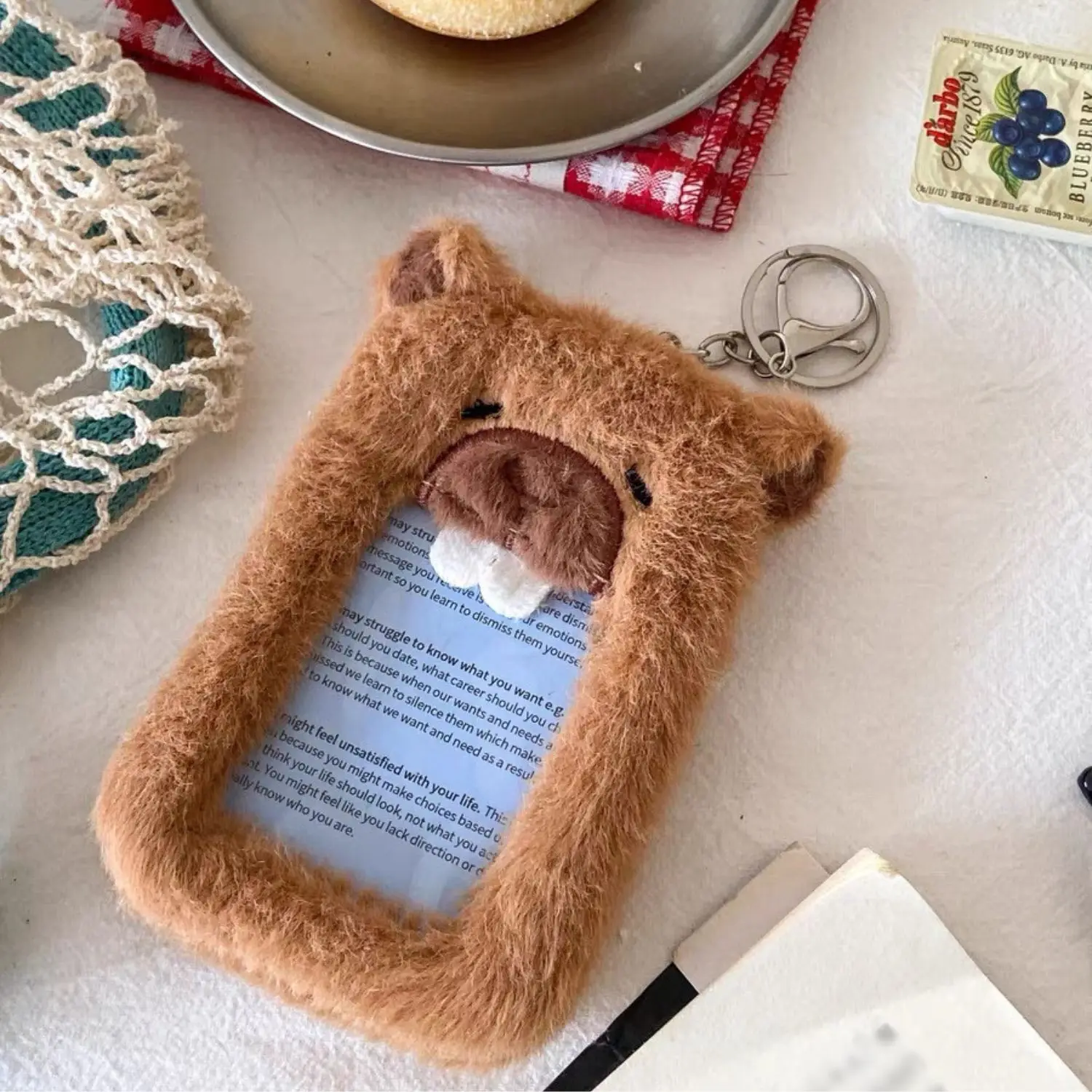 1PC Cartoon Capybara Plush Card Holder Business Card Display Pendant Polaroid Photo Holder