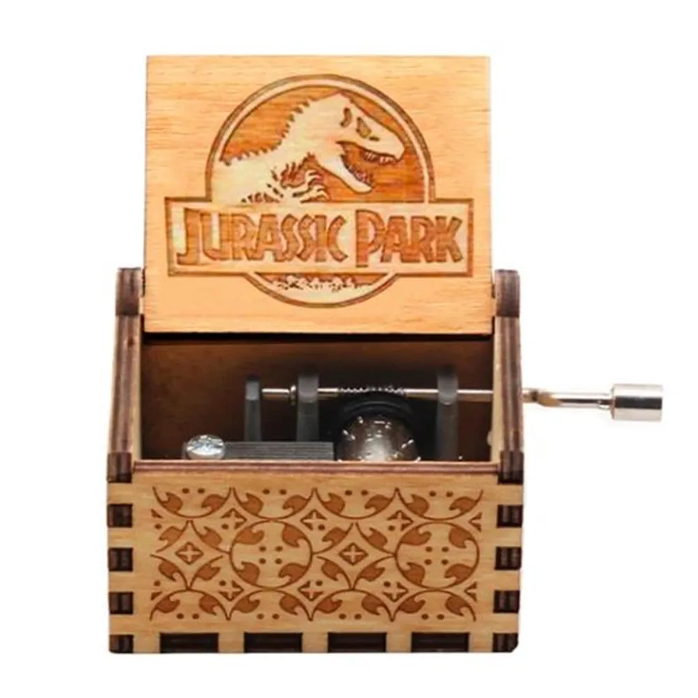 Hot Wooden Hand Crank Music Box Anime Theme Jurassic Park Decoration Home Valentine's Day Birthday Gift 4