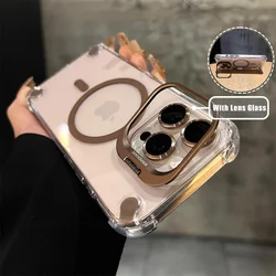Magnetic Clear Phone Case with Lens Protection and Stand - iPhone 14 (Desert Gold)
