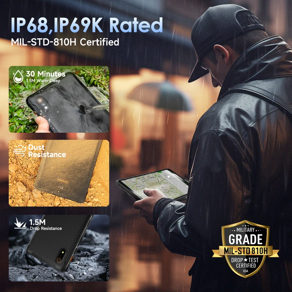 Ulefone Armor Pad Pro Tablet Resistente 16 GB + 128 GB/SD-2048 GB Android 14, Tablet Rugerizzato 8.0 Pollici, Batteria 7650 mAh, 48 MP Fotocamera, Mini Tablet Doppia SIM 4G IP68/IP69K/GPS/NFC/3 Card