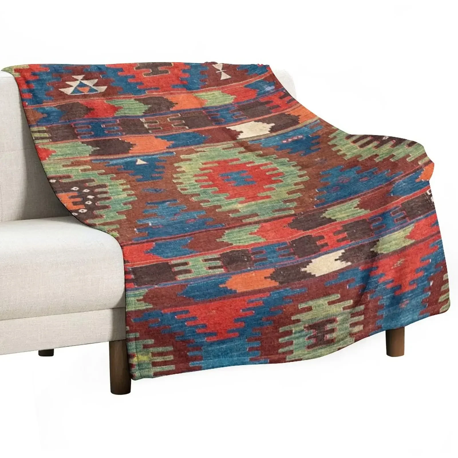 

Tuscan Shapes I // 19th Century Southwestern Colorful Red Blue Orange Green Brown Ornate Rug Pattern Throw Blanket