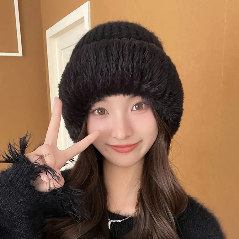 

Casual Plush Knit Wool Cap New Plush Outdoor Sunscreen Lamb's Wool Knit Cap Winter Hat Women