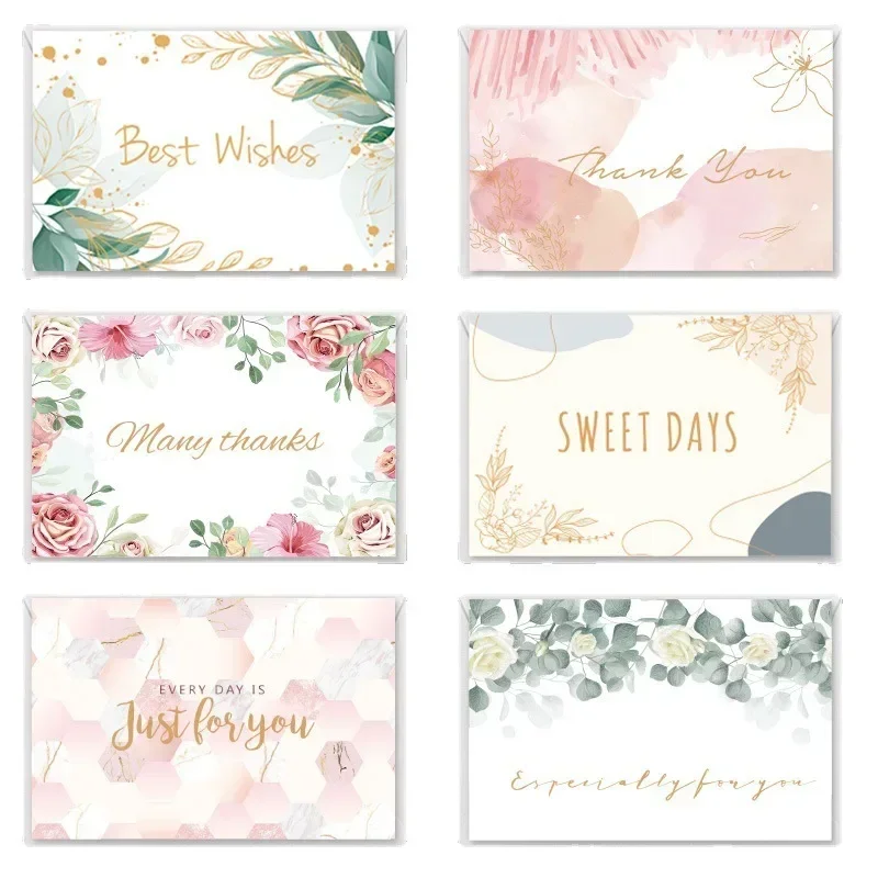 6pcs Flower Thank You Greeting Card Best Wish Just for You Invitation Cards with Envelope Wedding Party Gift Card For Boys Girls