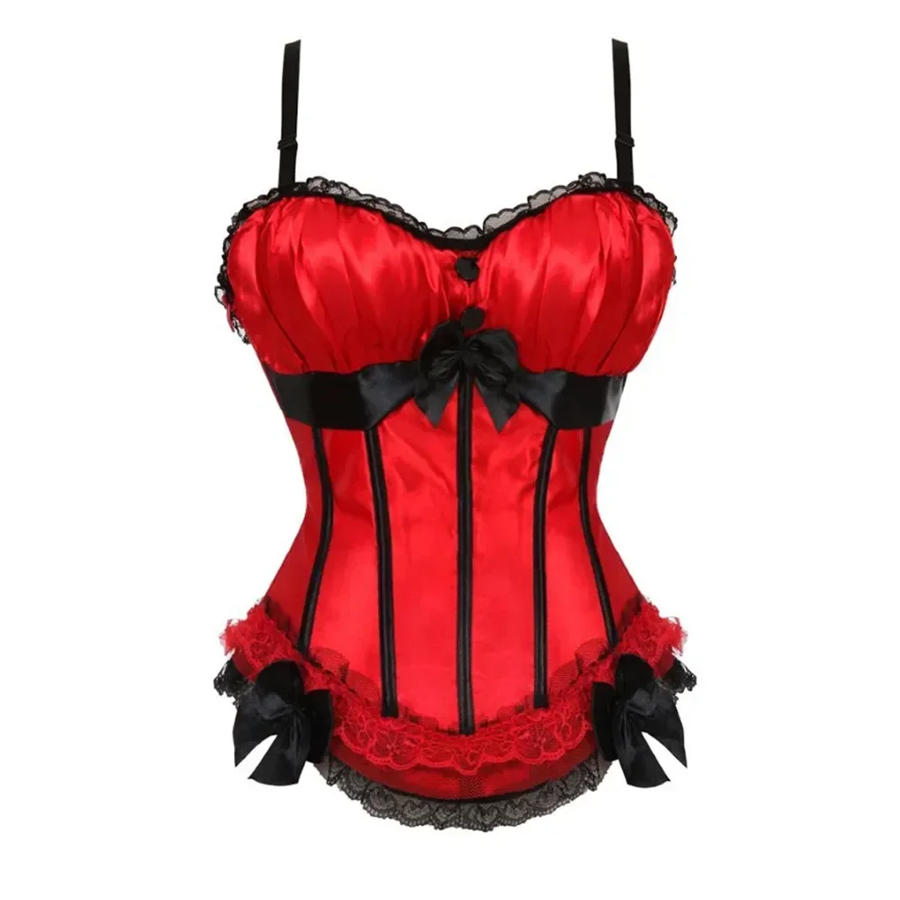Women Sexy Satin Corsets Adjustable Shoulder Corset Straps Side Zipper Overbust Corset Body Shaping Underwear Cup Tops