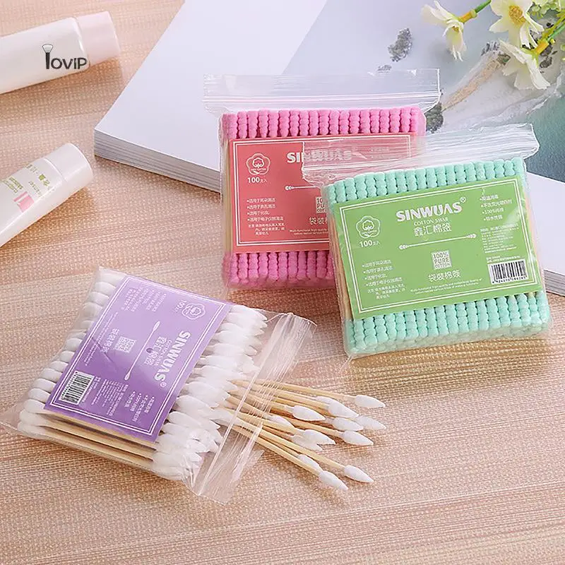 100pcs Pack Double Head Cotton Swab Women Makeup Cotton Buds Tip For Medical Wood Sticks Nose Ears Cleaning Health Care Tools 3