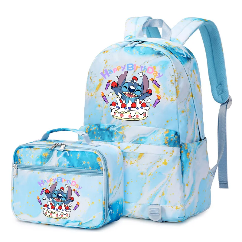 

2pcs Disney Lilo Stitch School Bags for Men Women Multi Pocket Backpack with Lunch Bag Student Teenagers Sets Rucksack Casual