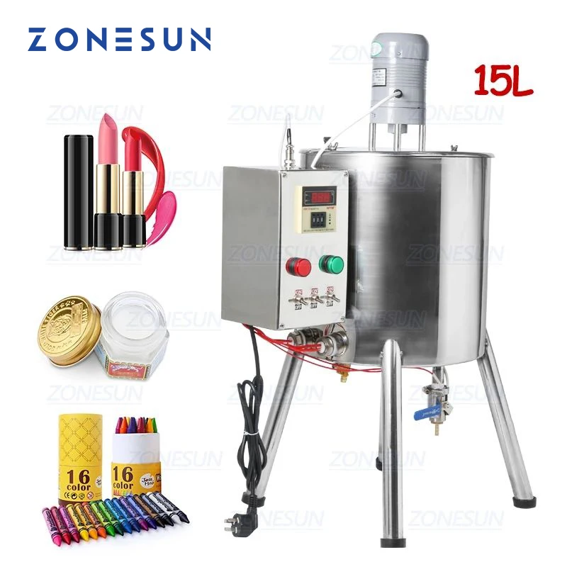 ZONESUN Lipstick Lip Balm Lipgloss Heating Filling Machine Mixing Heater Tank Chocolates Crayon Handmade Soap Fillier ZS-GTL15L 32pcs box mixed sewing machine printing mini pill case collectables mini box diy storage box square lipstick case small tin box