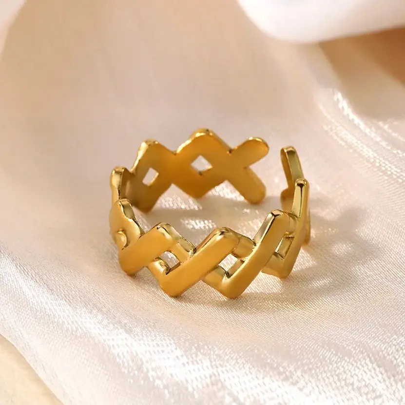 Stainless Steel Woven Chain Ring for Women Wedding Valentine Jewelry