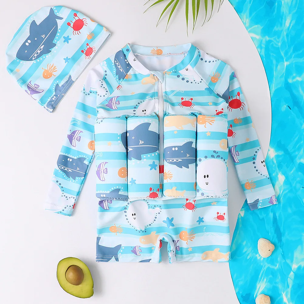 Children's Buoyancy Swimsuit Cartoon Print Swimwear Kid One-Piece Floating Rash Guards Bathing Clothes Boys Girls Swimming Suits children swimwear