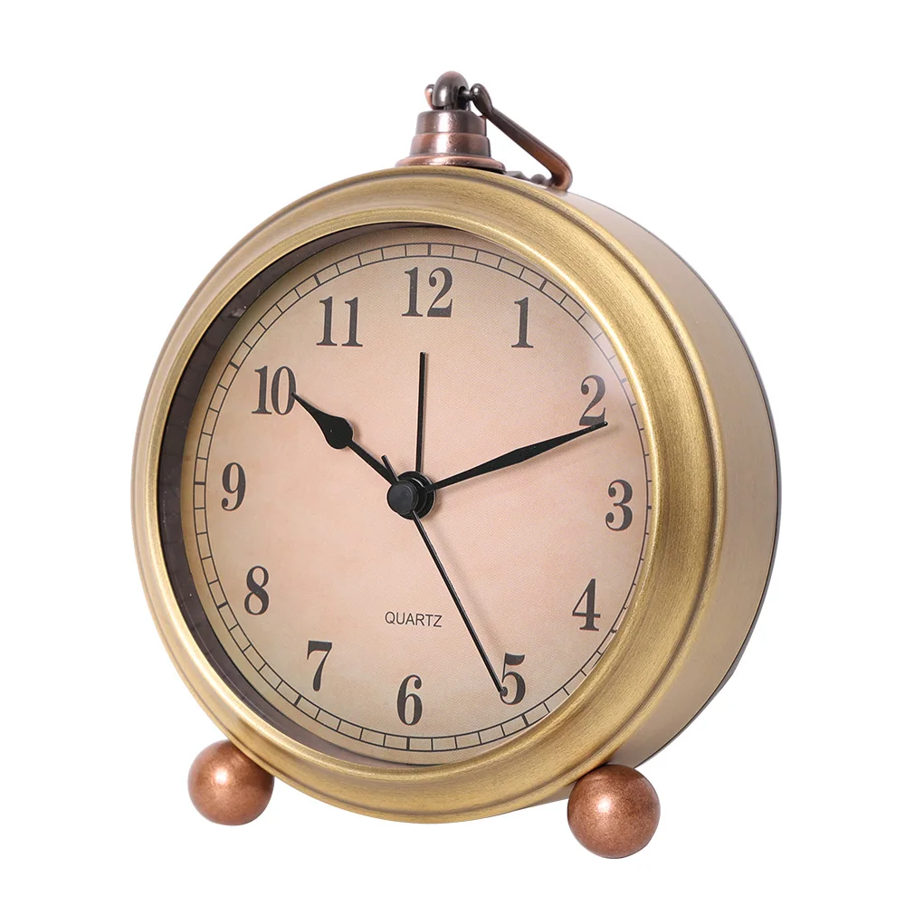 Retro Ultra-Quiet Analog Alarm Clock with Night Light, Battery-Powered, Minimalist Design, 4-Inch