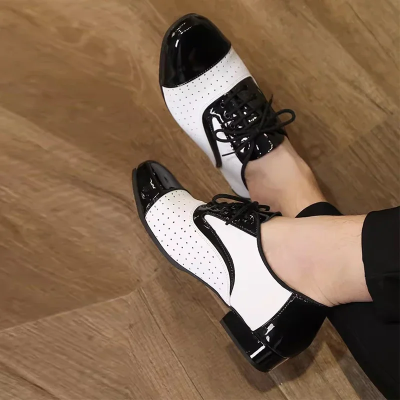 Modern Dance Shoes For Men Soft Performance Leather Breathable Social Latin Dance Square Formal Dress Jazz Dance Shoes Sneakers 3