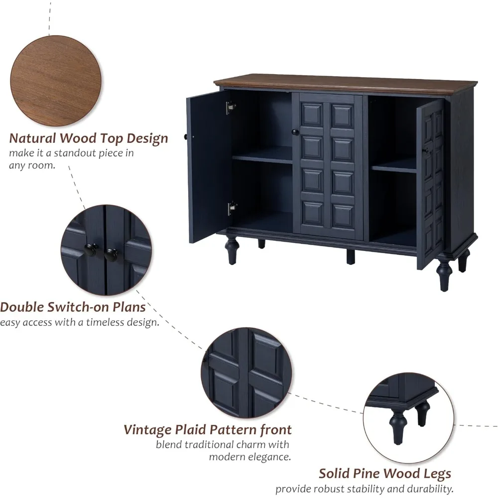 Retro Plaid 3-Door Storage Cabinet 4