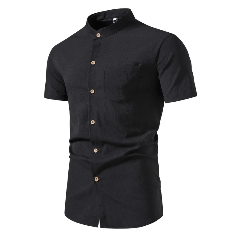 thumbnail image 1 of Camisas de cuello alto de manga corta estilo chino retro de verano para hombres, 1 of 5