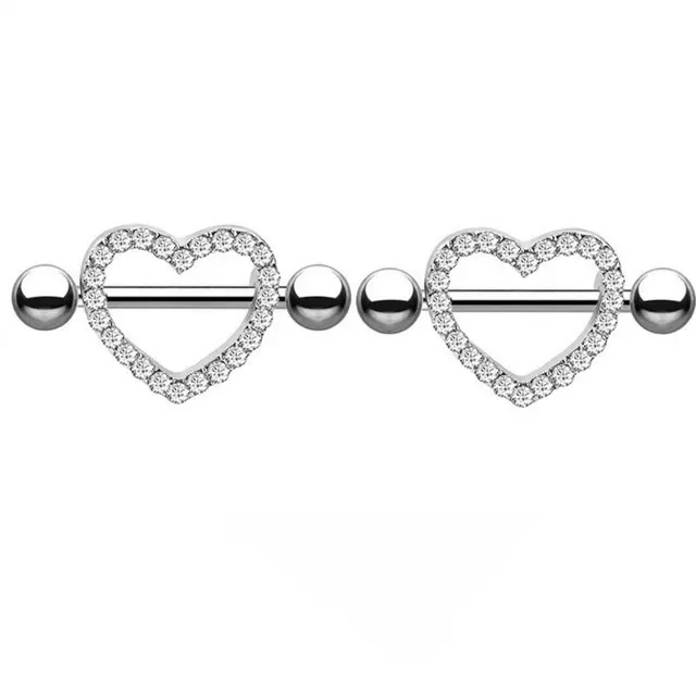 Pink Heart Crystal Flower Nipple Jewelry Set - Shiny Barbell Collection