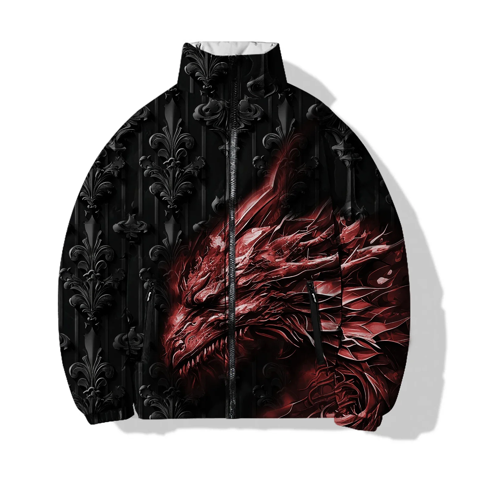 thumbnail image 1 of Nueva chaqueta de invierno de algodón para hombre, chaqueta estampada moderna con perro de fuego de tres cabezas y tigre, ropa para hombre, abrigos, parka, frío, 1 of 5