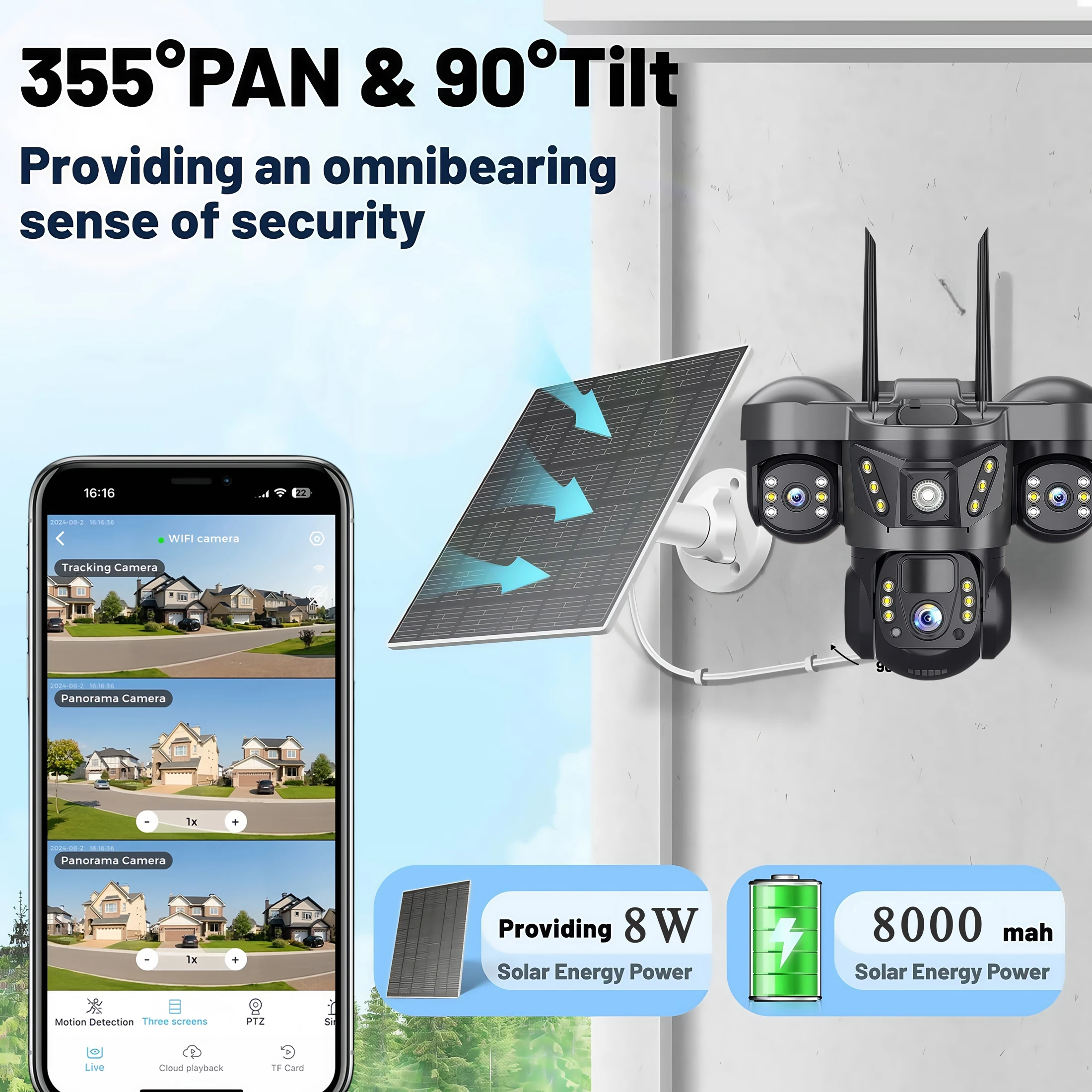 V380 Pro 15MP Solar Camera Three Lens Audio Outdoor IP66 Waterproof Built-in Battery Security CCTV HD 4G SIM Card Network Camera 3