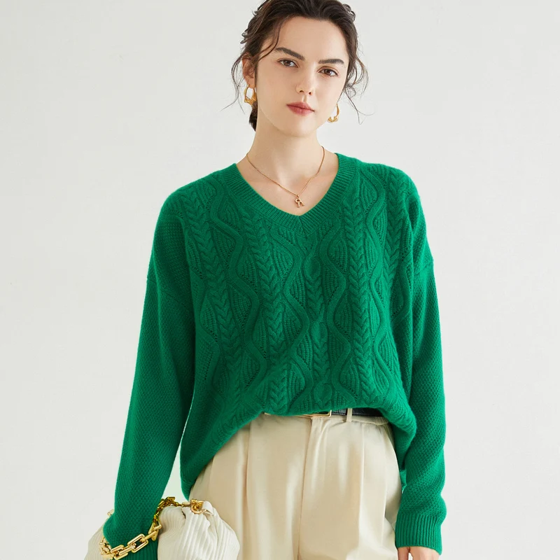 

Женский свитер с V-образным вырезом, толстый кашемировый вязаный свободный Трикотажный свитер с длинным рукавом, зимние топы, Осень-зима 2023