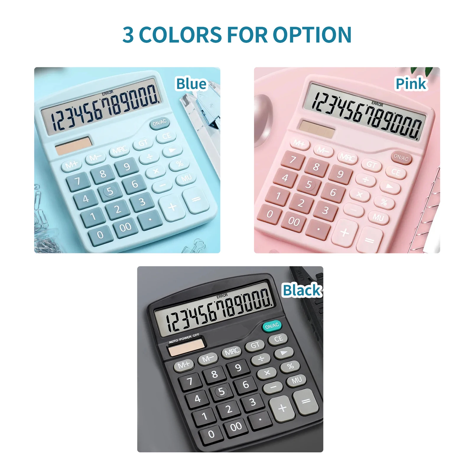 Calculator Standard Function Calculator with 12-Digit Large LCD Display Solar Battery Dual Power for Home Basic Office