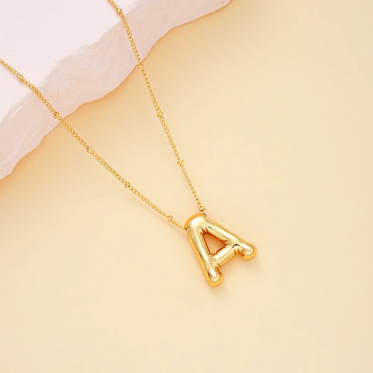 New Dainty Gold Plated Chunky Balloon Bubble Initial Letter Pendant Choker Necklaces for Women Custom Personalized Jewelry Gifts