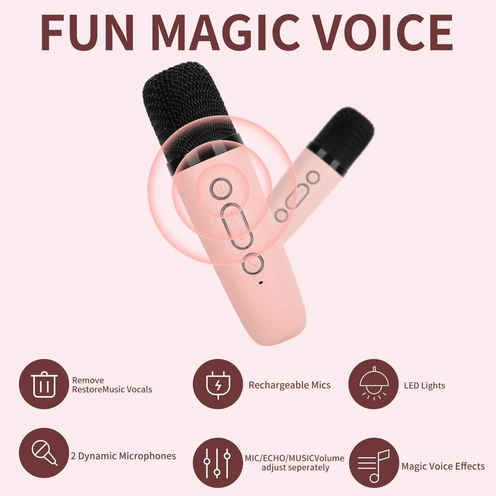 Mini machine de karaoké avec 2 microphones sans fil pour enfants et  adultes, 18 chansons pré-chargées, Bluetooth portable, rose - AliExpress