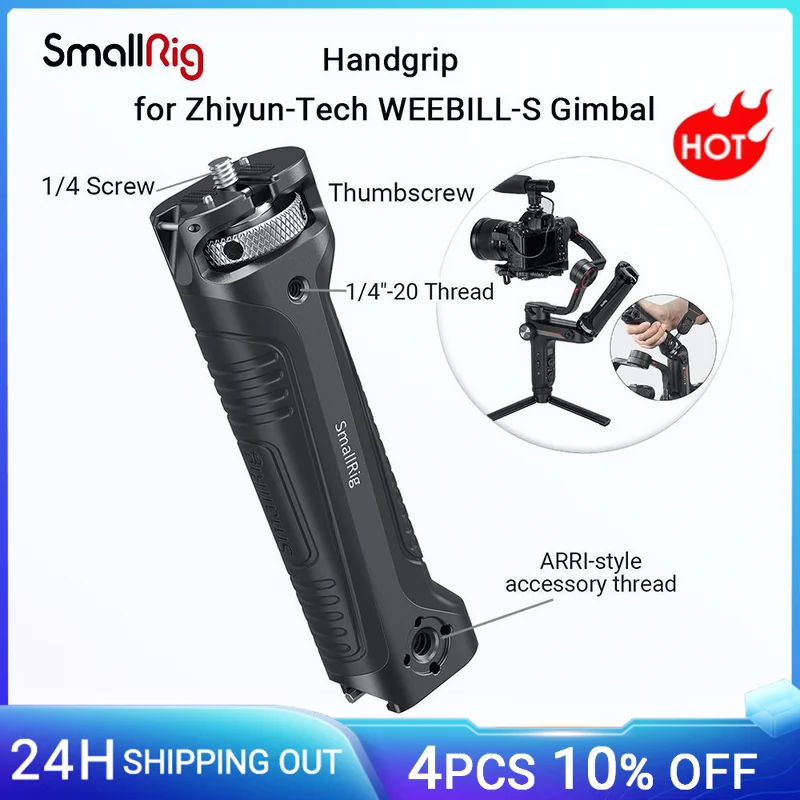 SmallRig Handgrip for Zhiyun-Tech WEEBILL-S Gimbal Quick Release Handle  Grip With Cold Shoe Mount & Carry Strap Slot BSS2636C